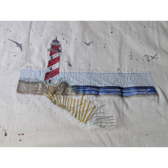 Vintage T Shirt Embroidered Lighthouse seagulls, fruit of the loom lofteez XL - Picture 1 of 7